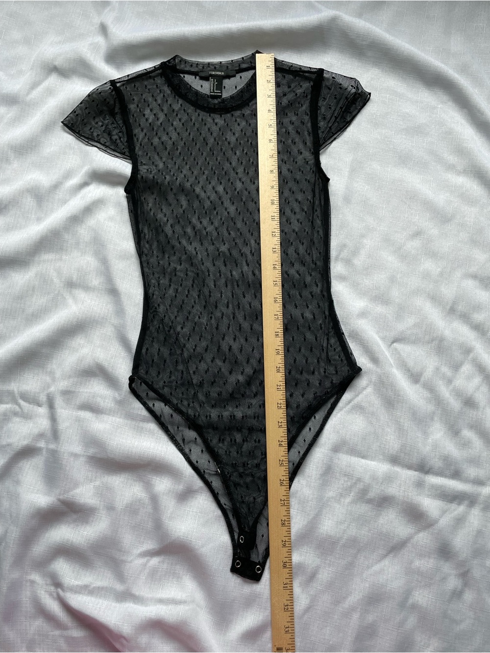 Forever 21 Black Mesh Dot Short-Sleeve Bodysuit